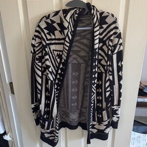 Ecote Black and Cream Geometric Cardigan
